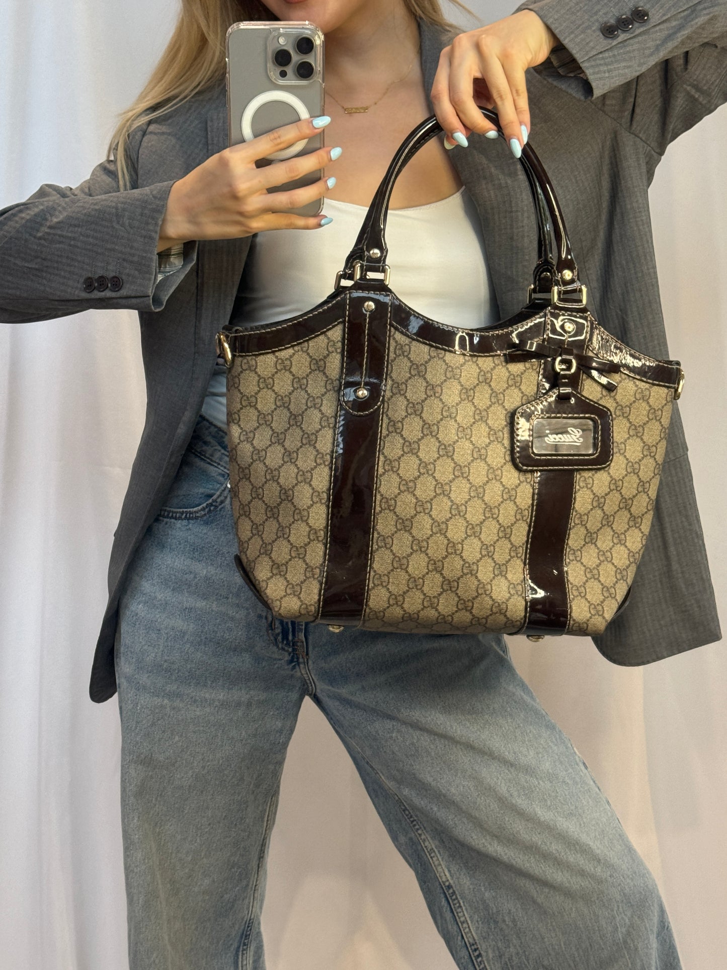 Gucci Monogram Bow Vanity Tote Bag