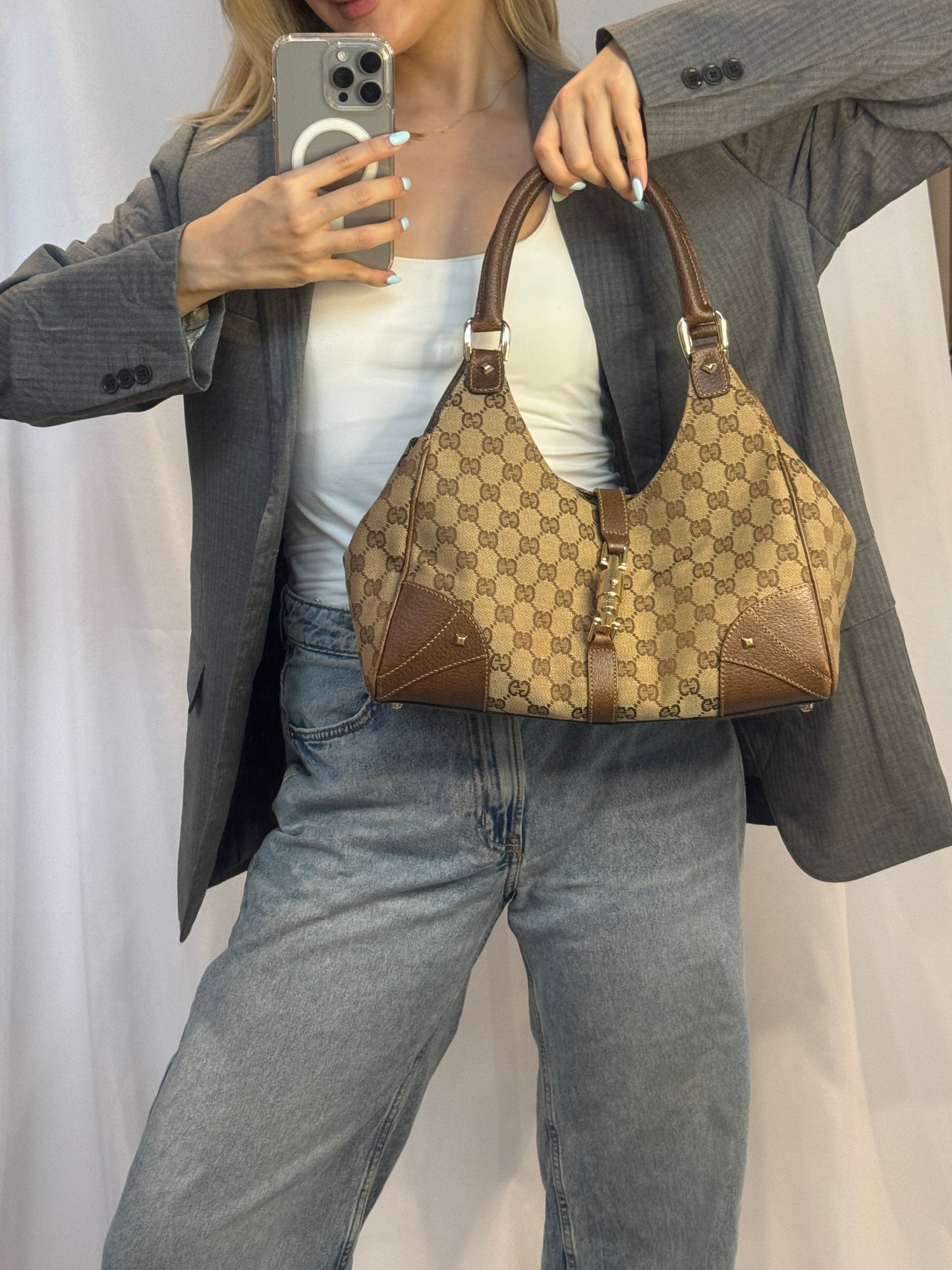 Gucci GG Nailhead Jackie Bardot Bag