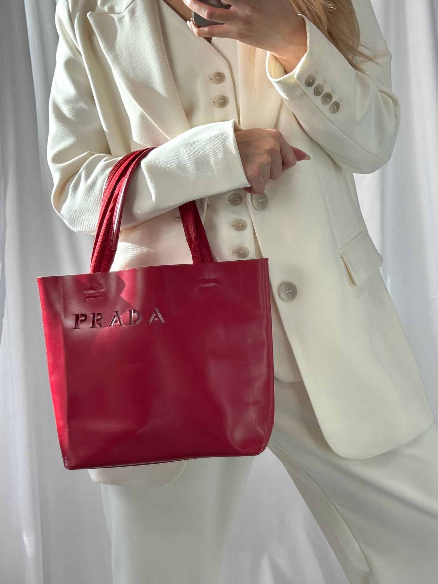 Vintage Prada Red Leather Tote Bag