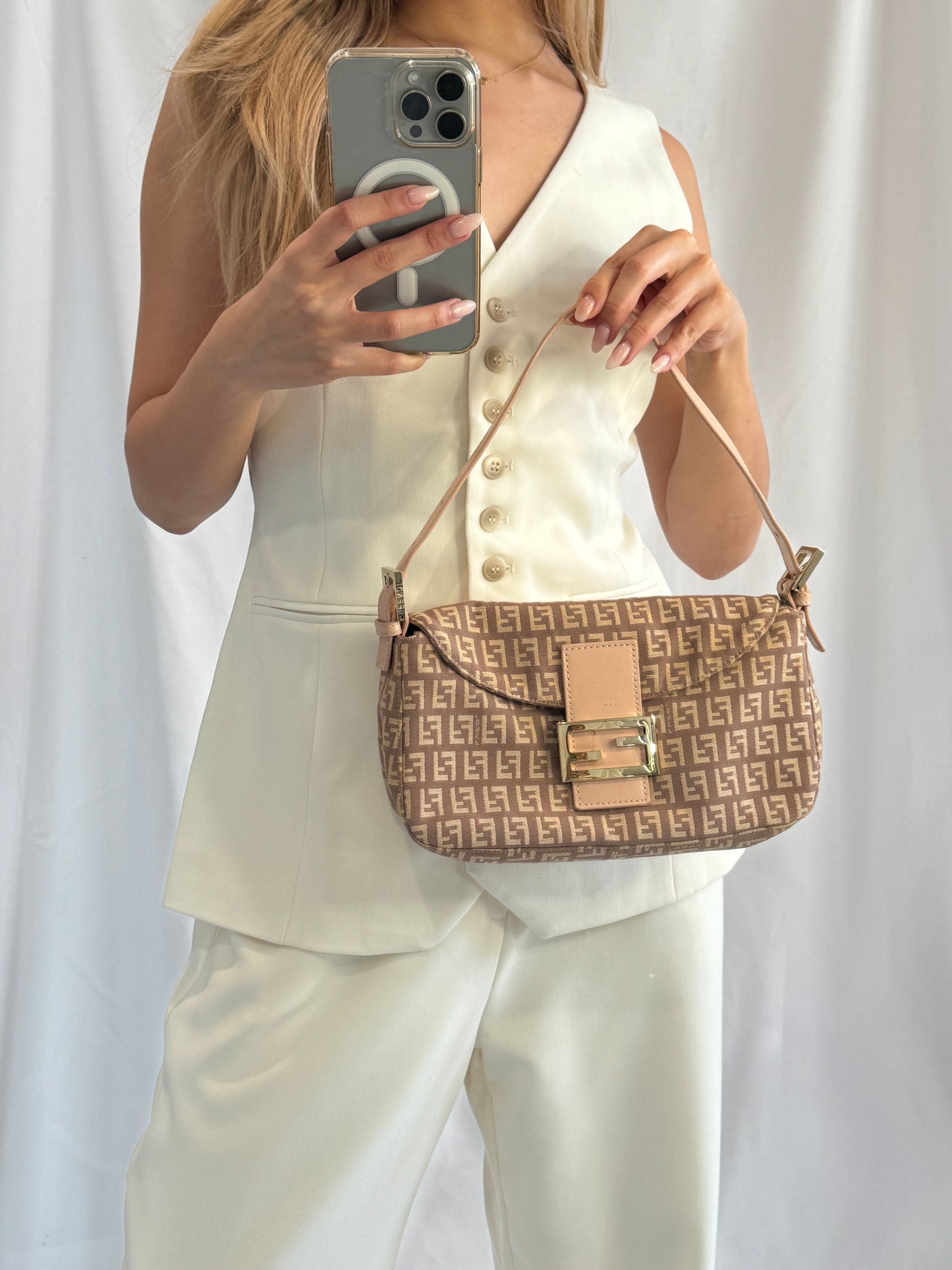 Fendi Zucchino Double Flap Baguette Bag