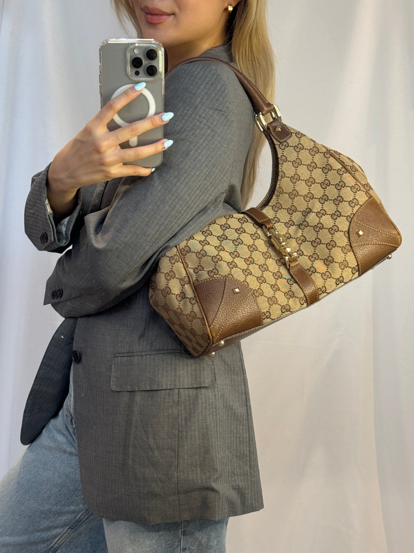 Gucci GG Nailhead Jackie Bardot Bag