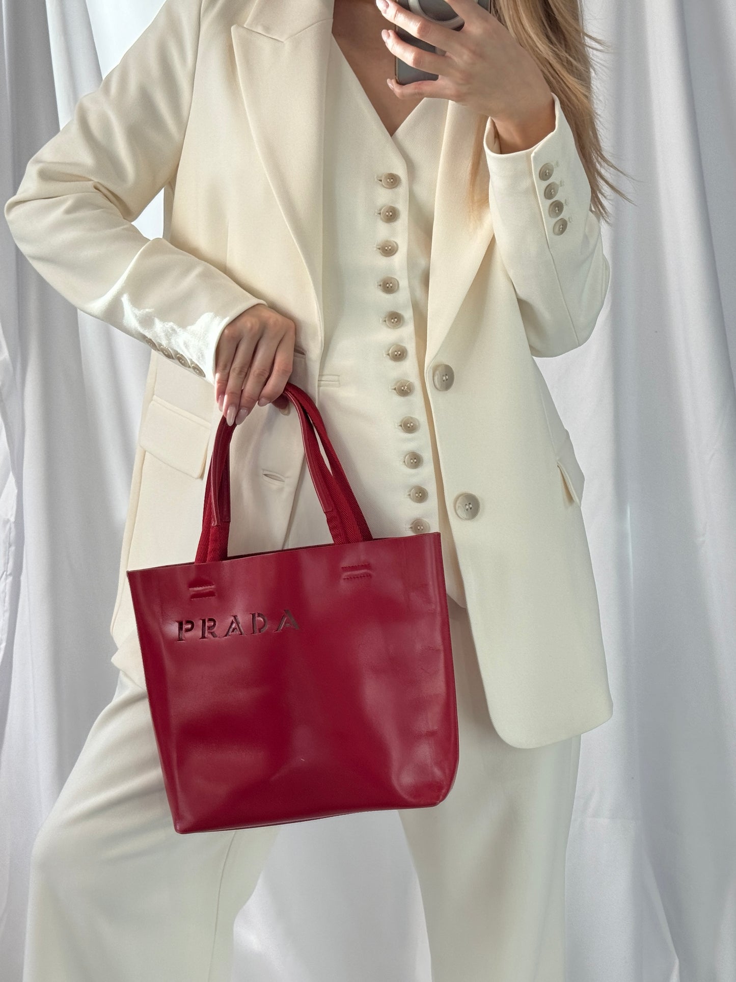 Vintage Prada Red Leather Tote Bag
