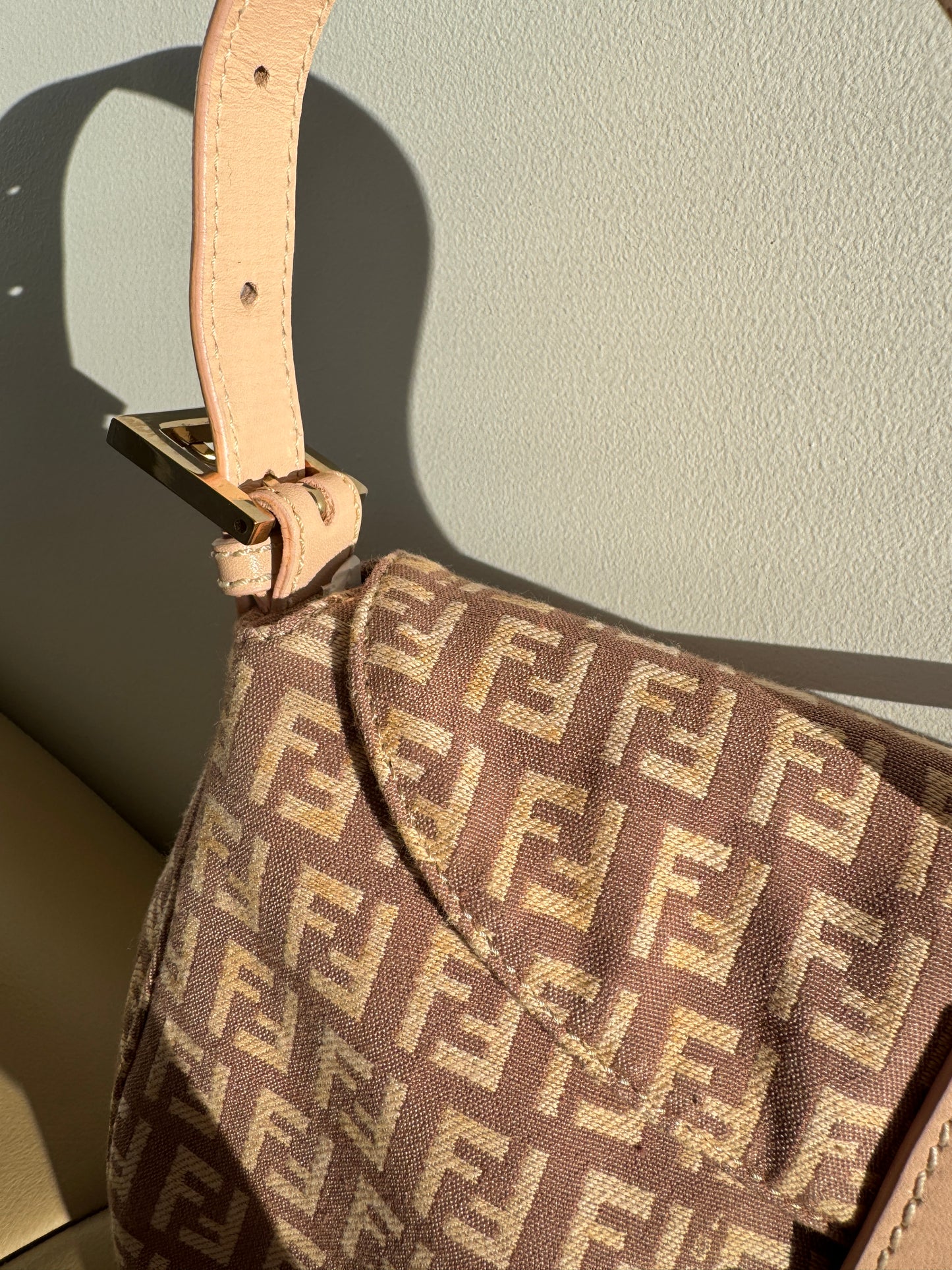 Fendi Zucchino Double Flap Baguette Bag