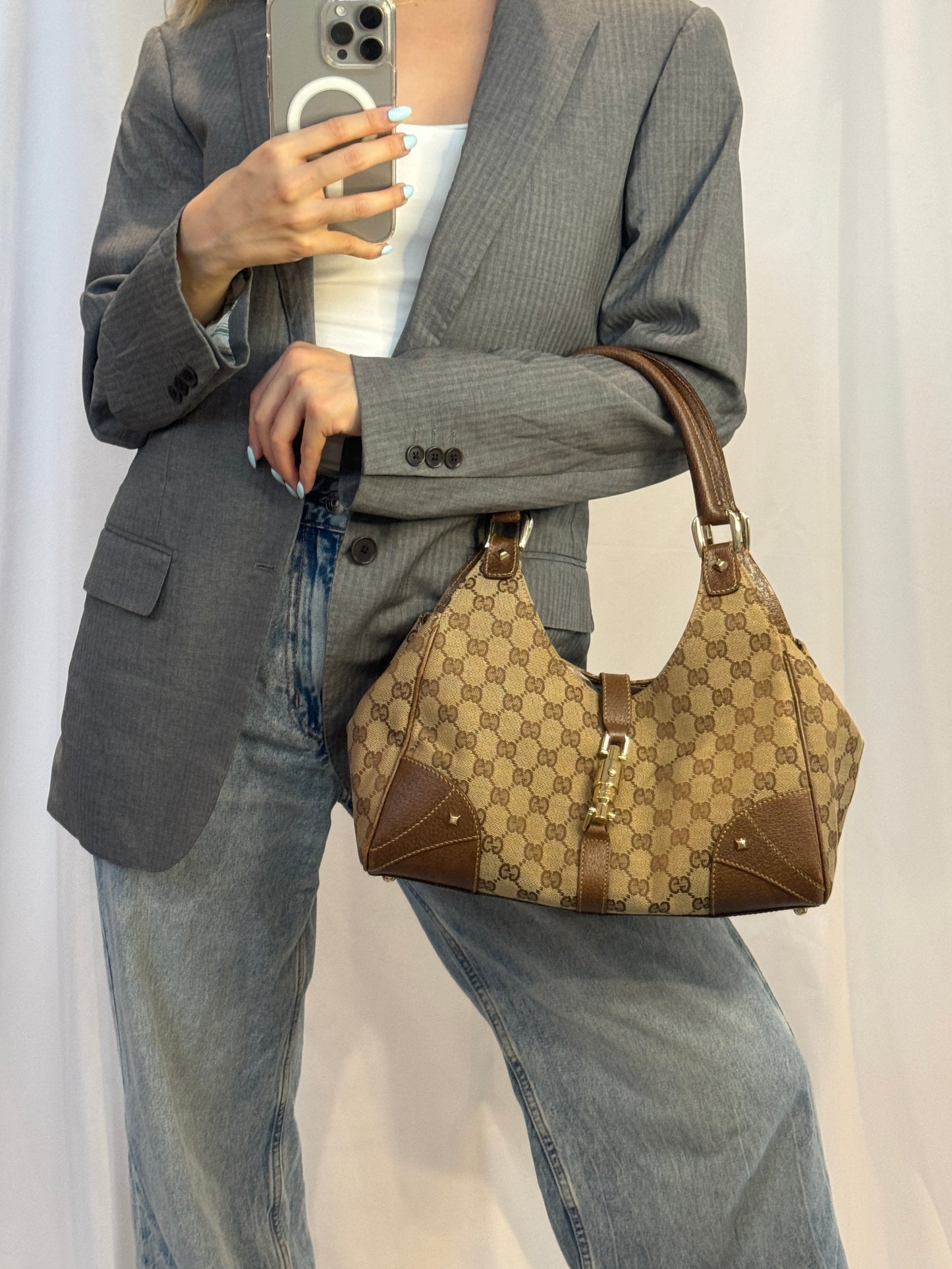 Gucci GG Nailhead Jackie Bardot Bag