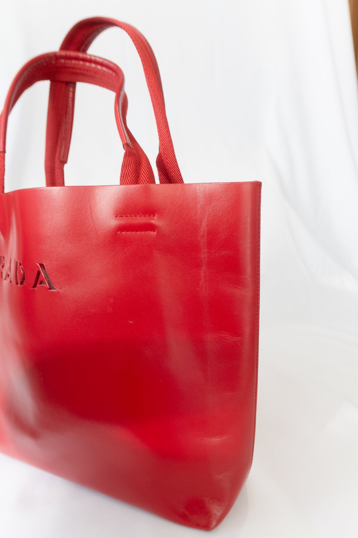 Prada Red Leather Tote Bag