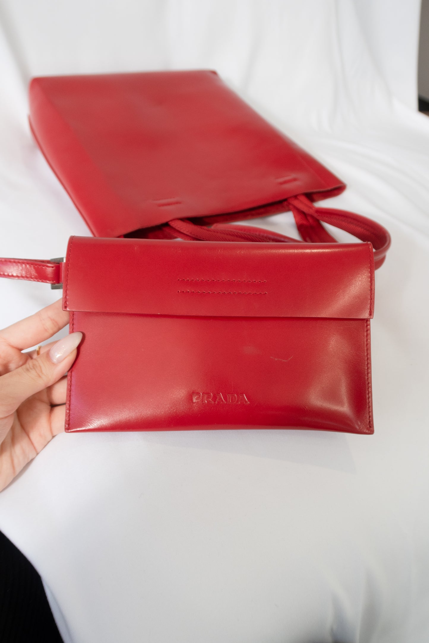 Prada Red Leather Tote Bag