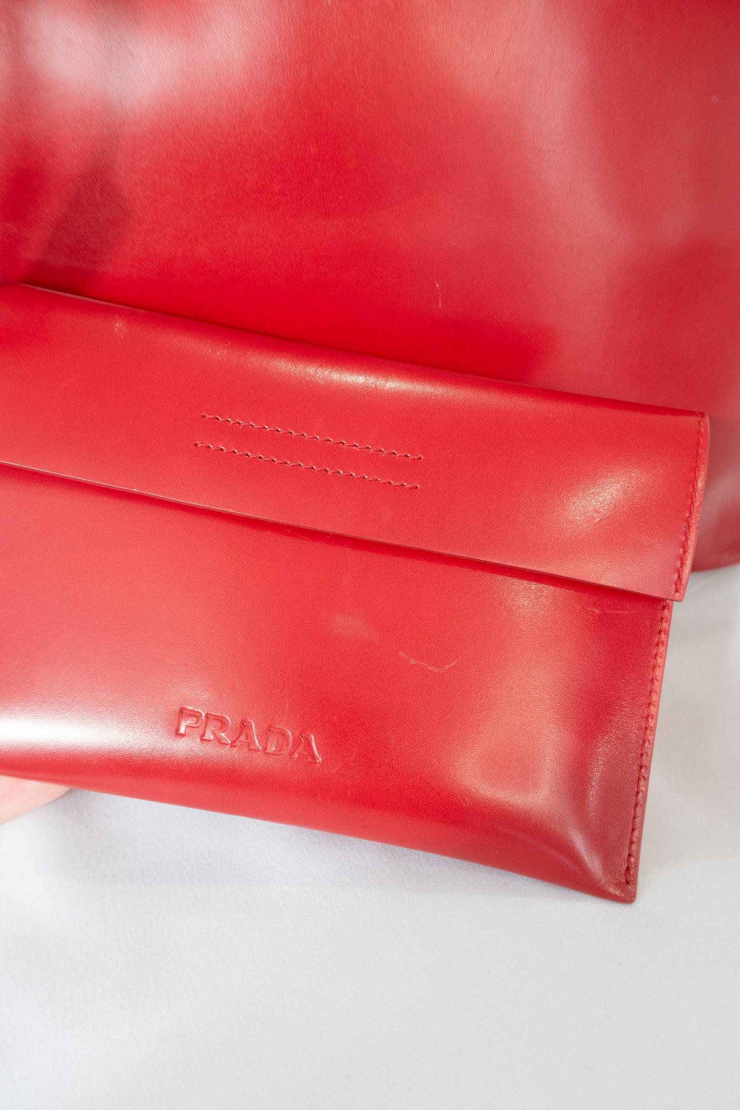 Prada Red Leather Tote Bag