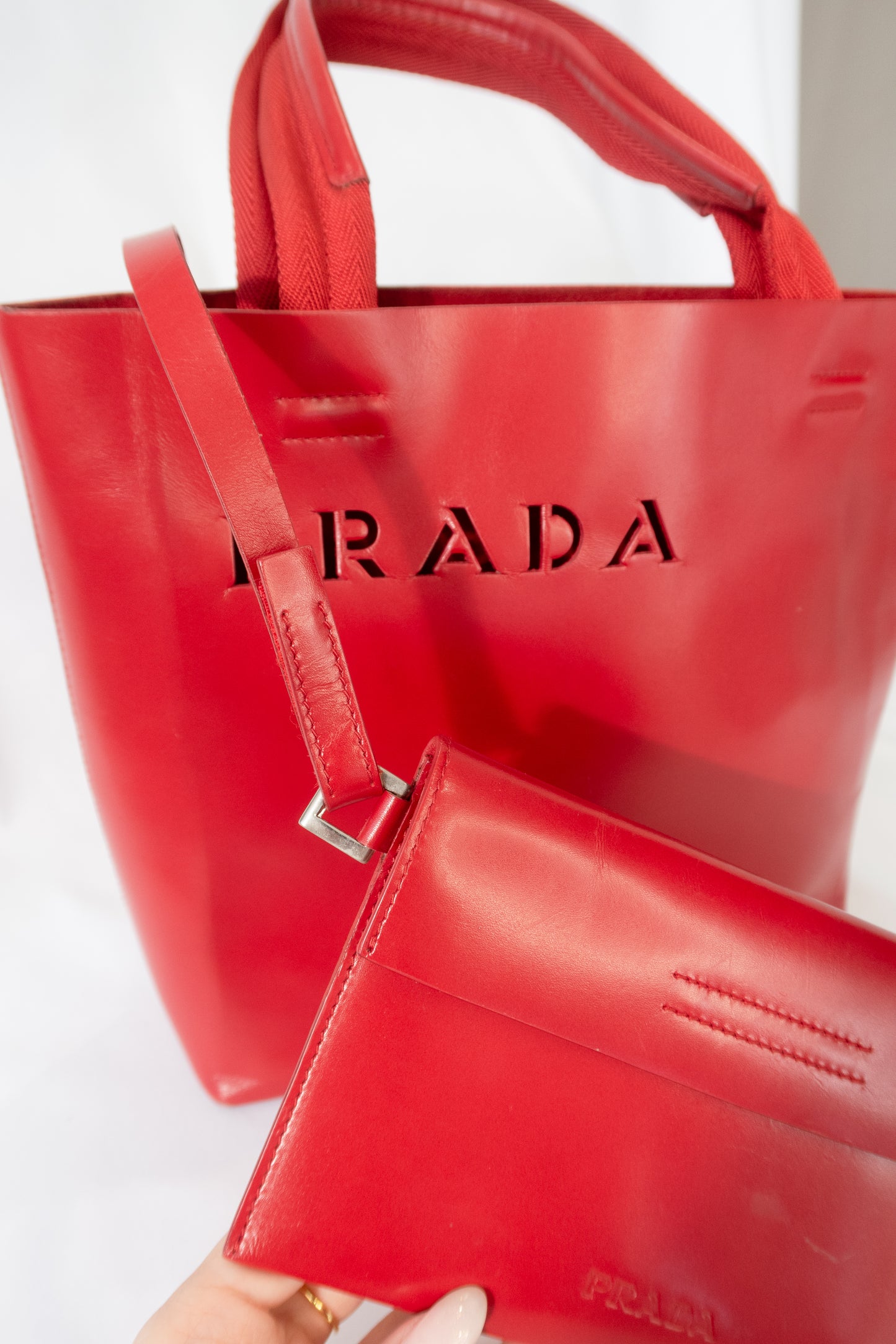 Prada Red Leather Tote Bag