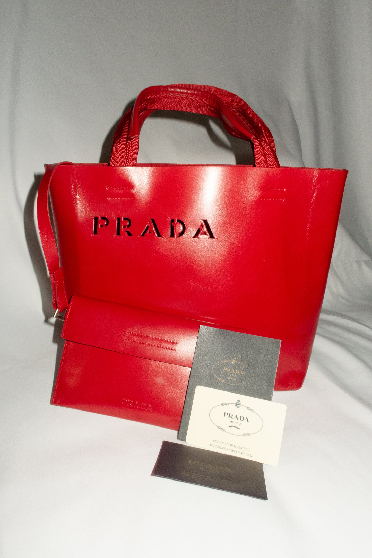 Vintage Prada Red Leather Tote Bag