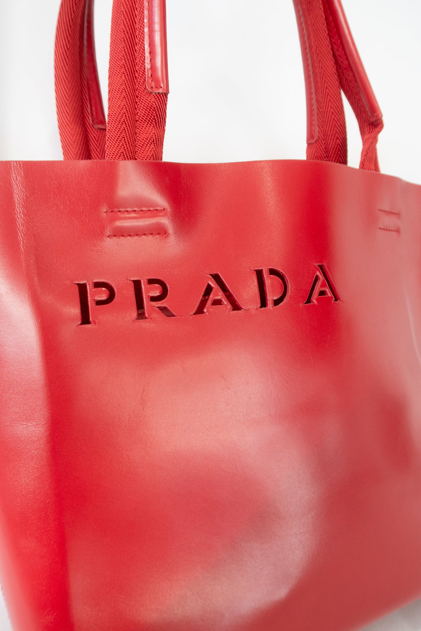 Vintage Prada Red Leather Tote Bag