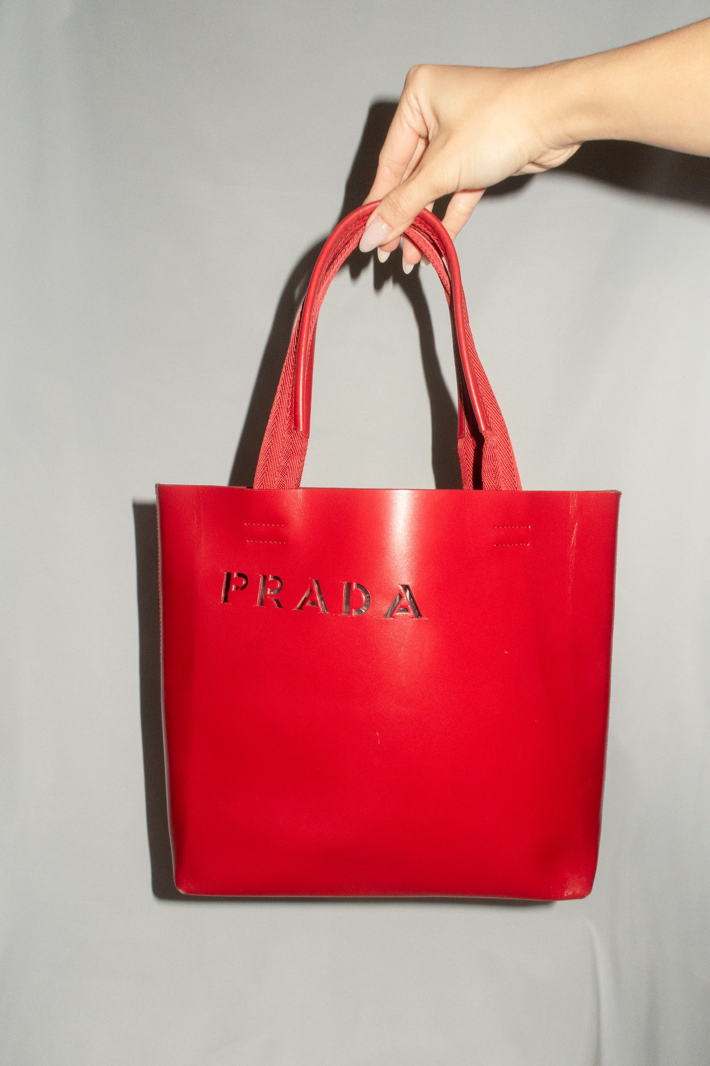 Vintage Prada Red Leather Tote Bag