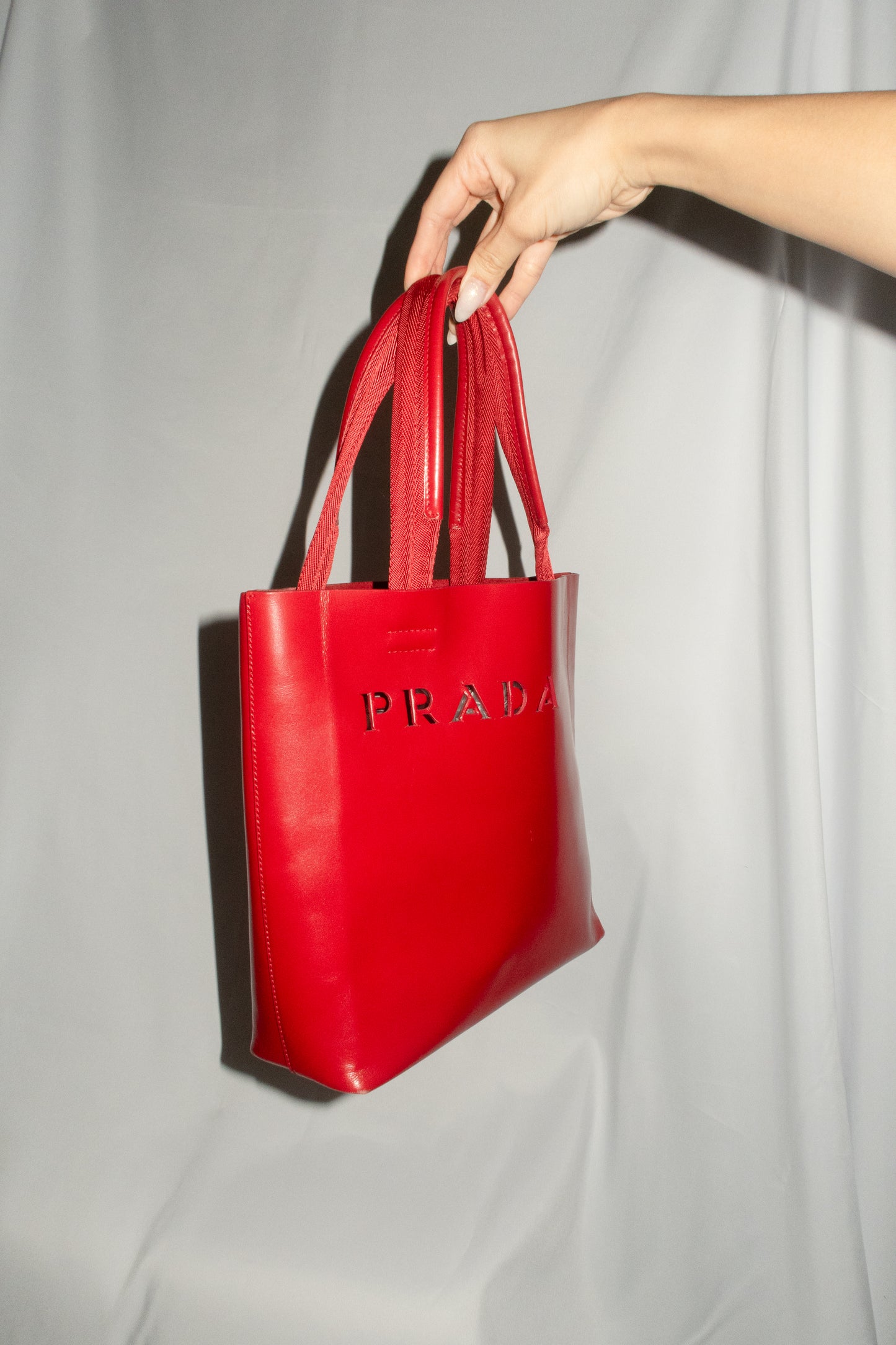Vintage Prada Red Leather Tote Bag