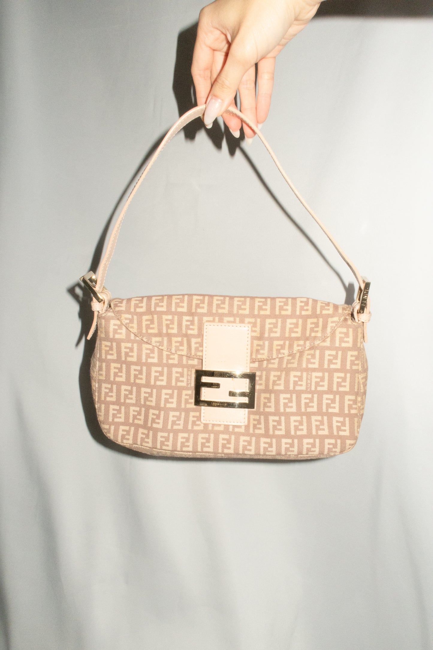 Fendi Zucchino Double Flap Baguette Bag
