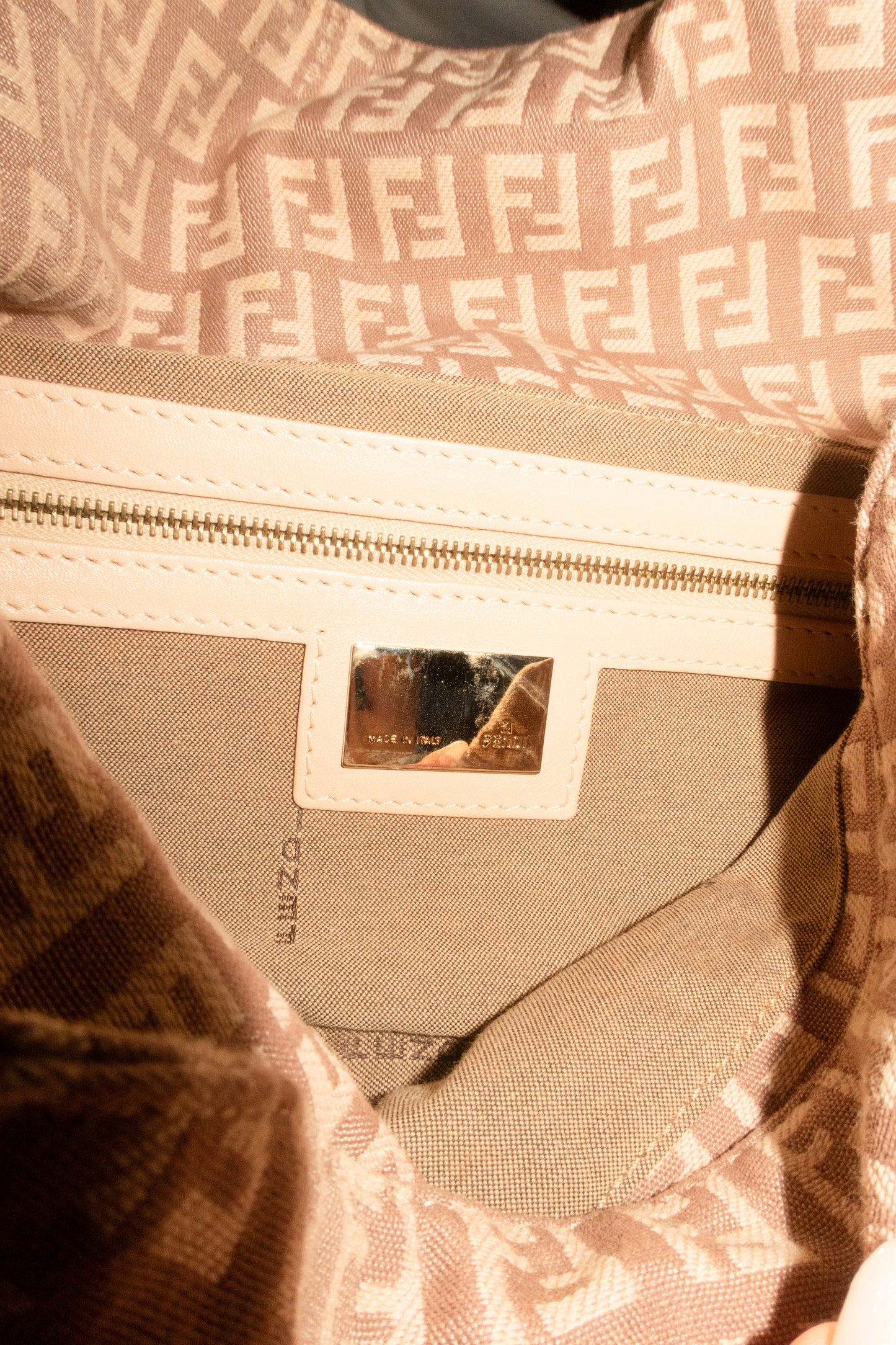 Fendi Zucchino Double Flap Baguette Bag