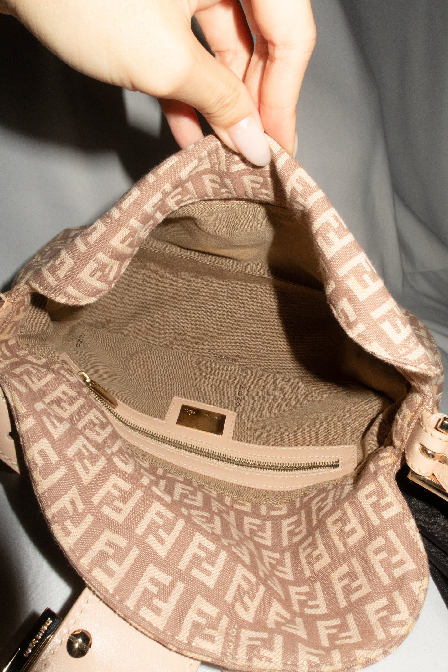 Fendi Zucchino Double Flap Baguette Bag