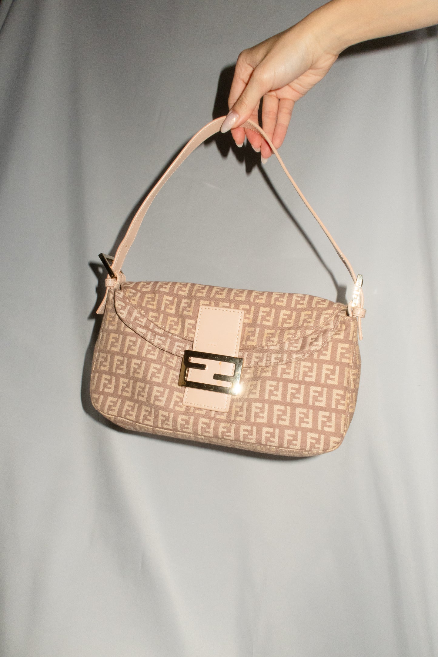 Fendi Zucchino Double Flap Baguette Bag
