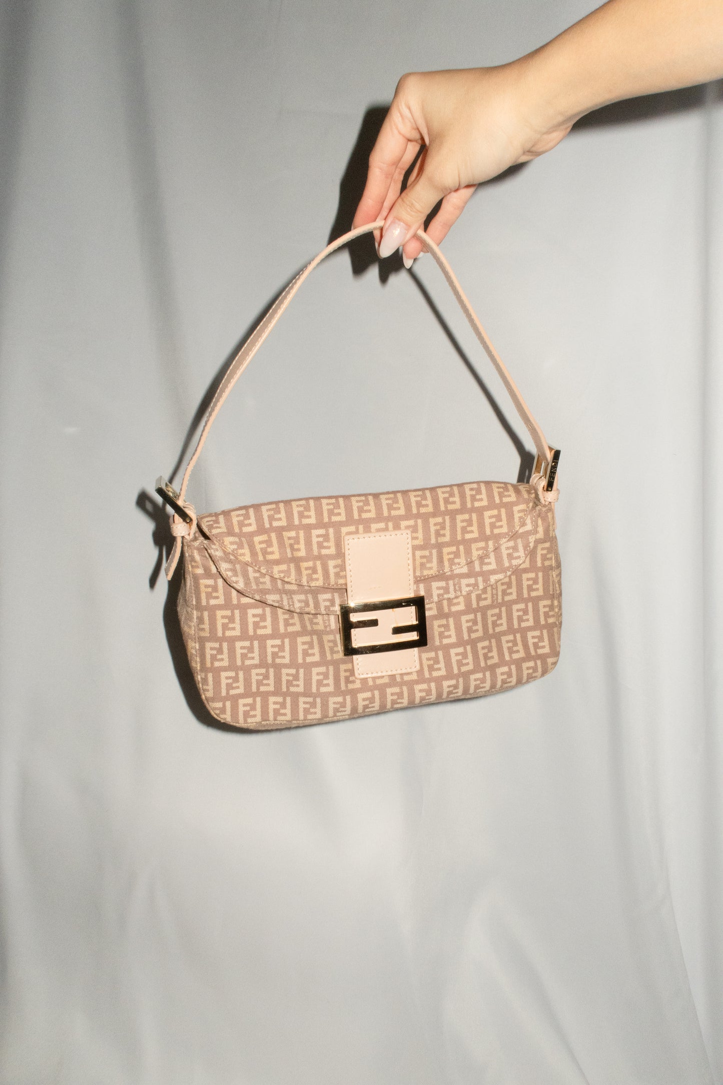 Fendi Zucchino Double Flap Baguette Bag