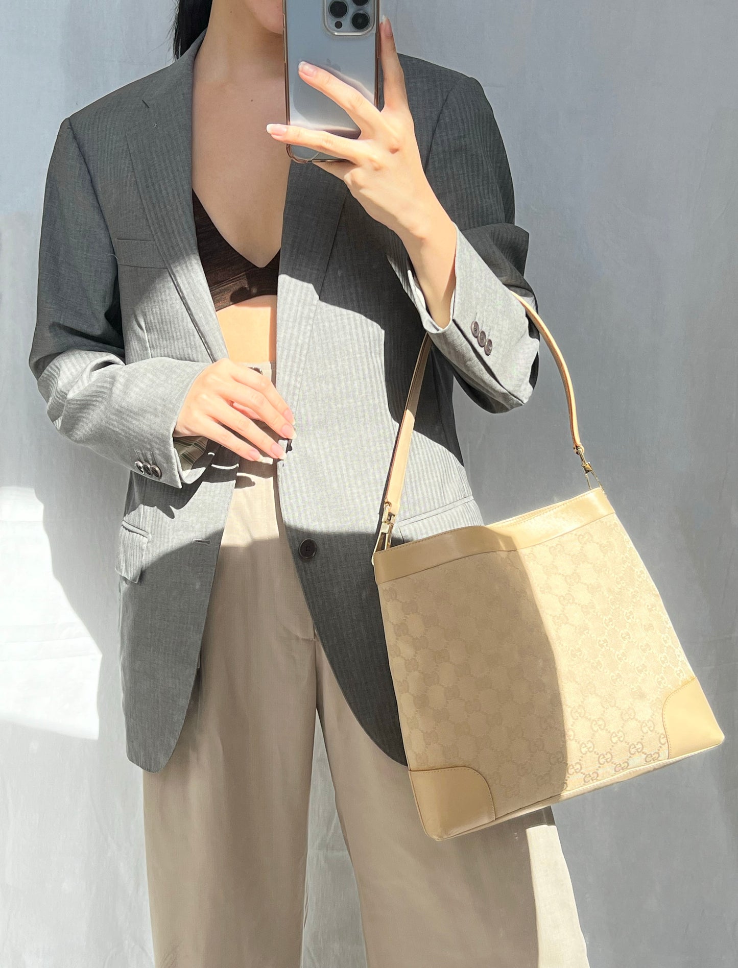 Gucci One Shoulder Canvas Tote