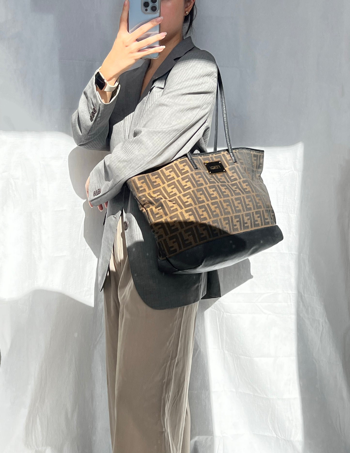 Fendi Zucca Monogram Shopper Tote Bag