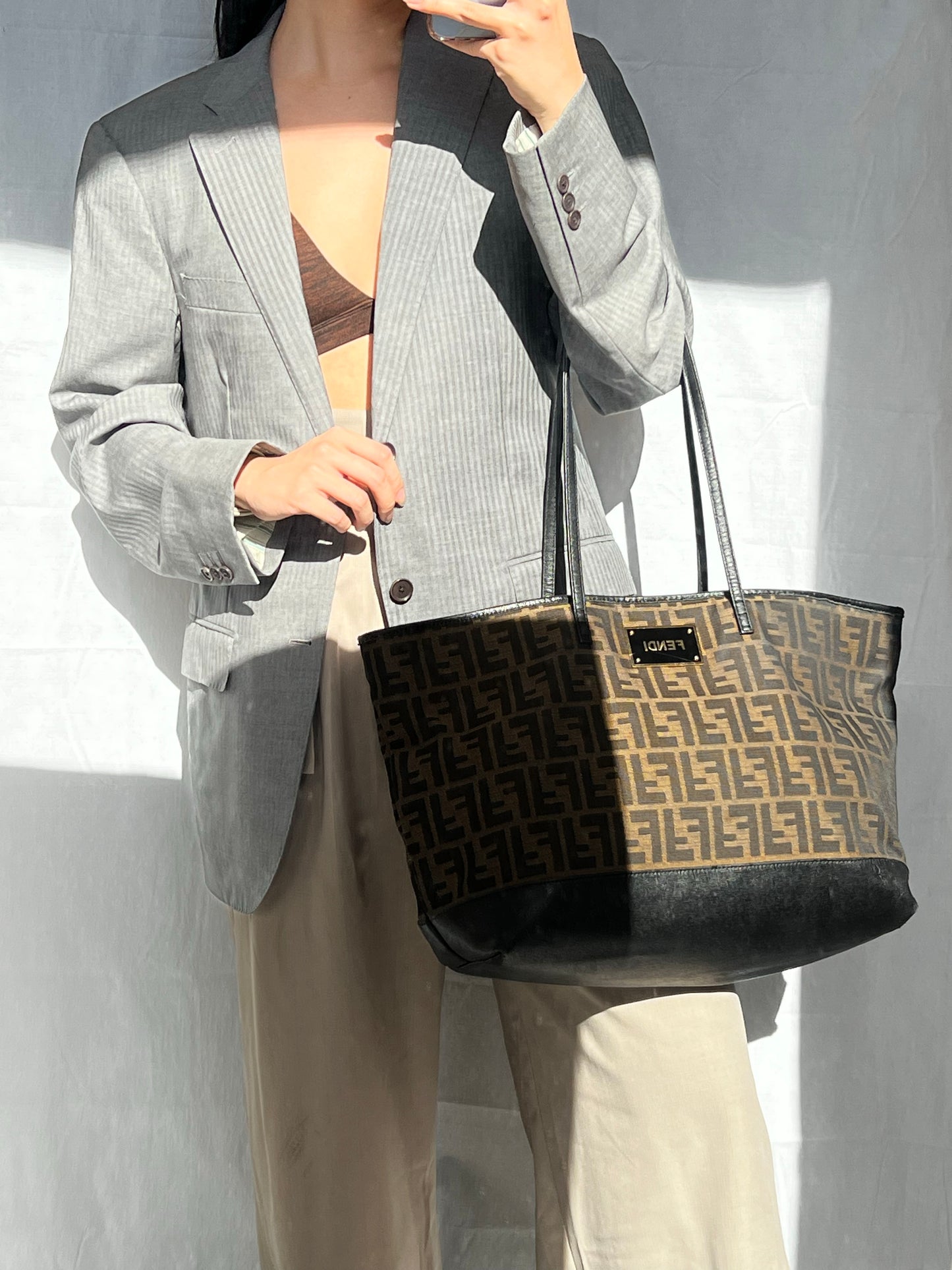 Fendi Zucca Monogram Shopper Tote Bag