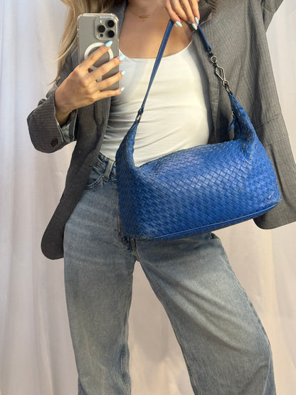 Bottega Veneta Blue Intrecciato Zip Hobo Shoulder Bag