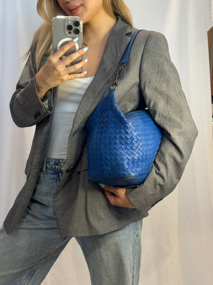 Bottega Veneta Blue Intrecciato Zip Hobo Shoulder Bag