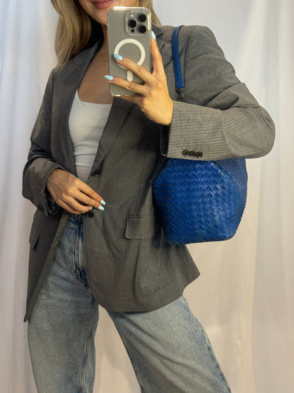 Bottega Veneta Blue Intrecciato Zip Hobo Shoulder Bag