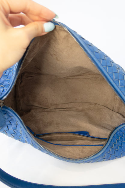 Bottega Veneta Blue Intrecciato Zip Hobo Shoulder Bag