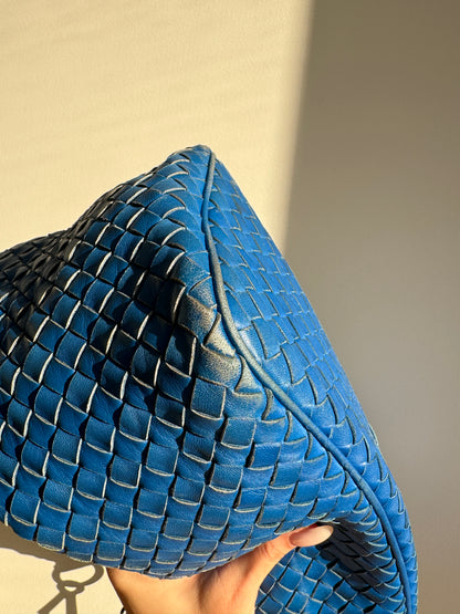 Bottega Veneta Blue Intrecciato Zip Hobo Shoulder Bag