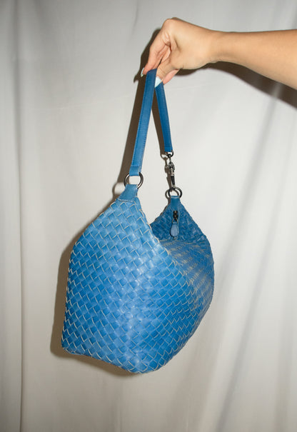 Bottega Veneta Blue Intrecciato Zip Hobo Shoulder Bag