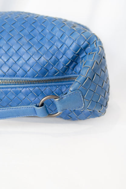 Bottega Veneta Blue Intrecciato Zip Hobo Shoulder Bag