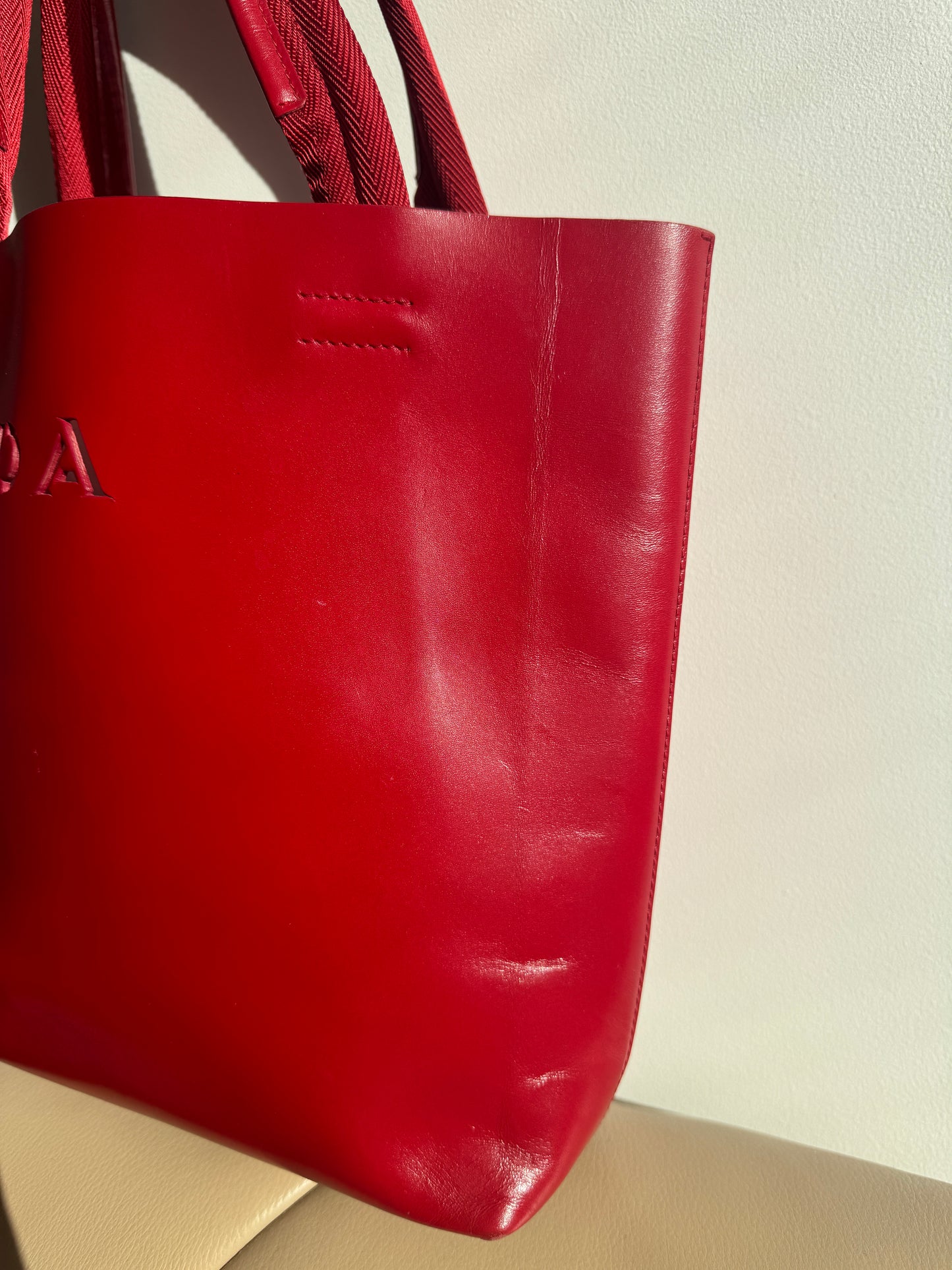 Prada Red Leather Tote Bag