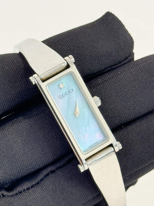 Gucci Blue Mother Of Pearl Horsebit Bangle Watch