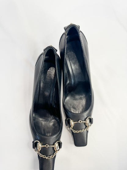 Gucci Black Leather Horsebit Heels Size 37