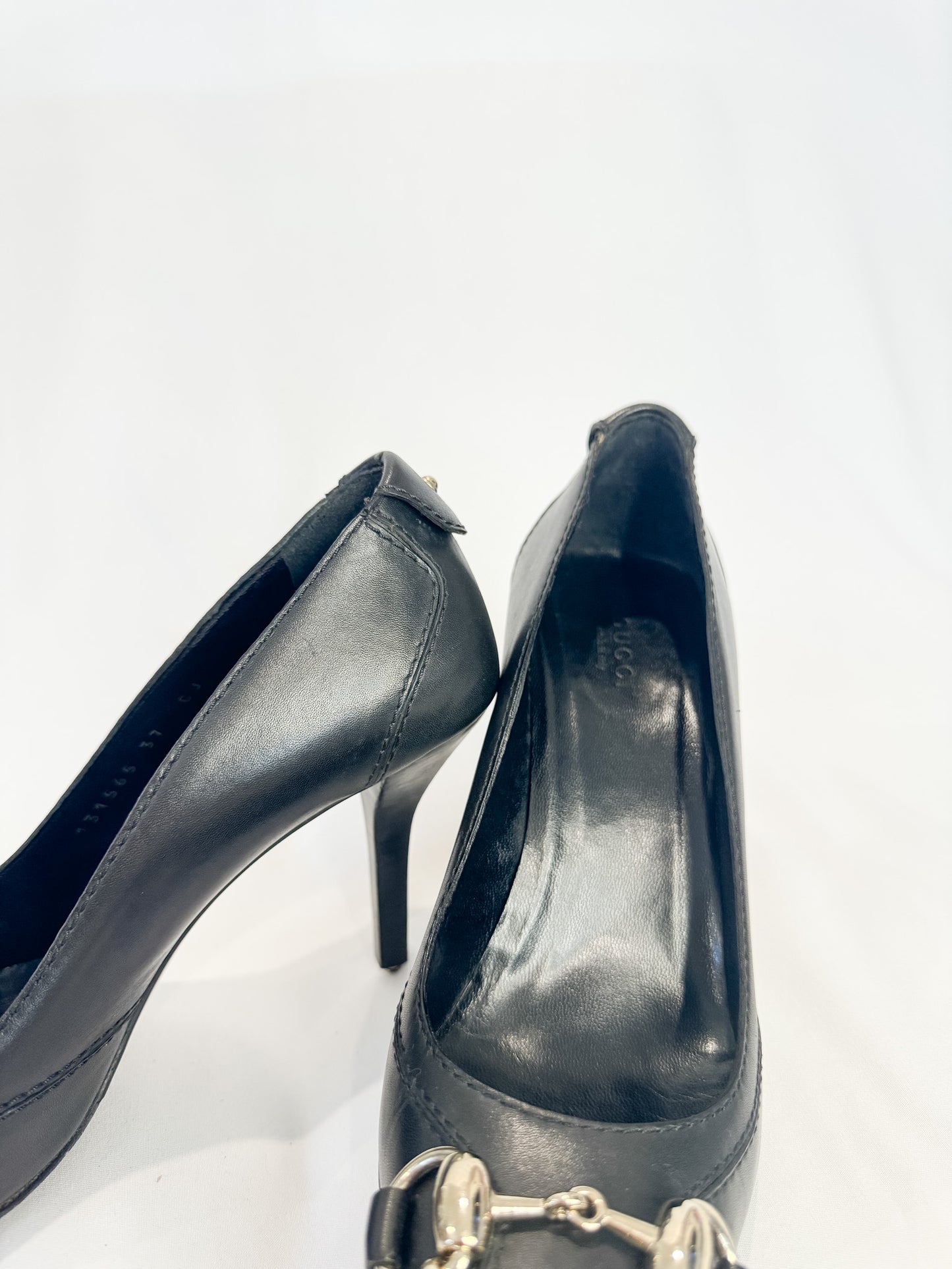 Gucci Black Leather Horsebit Heels Size 37