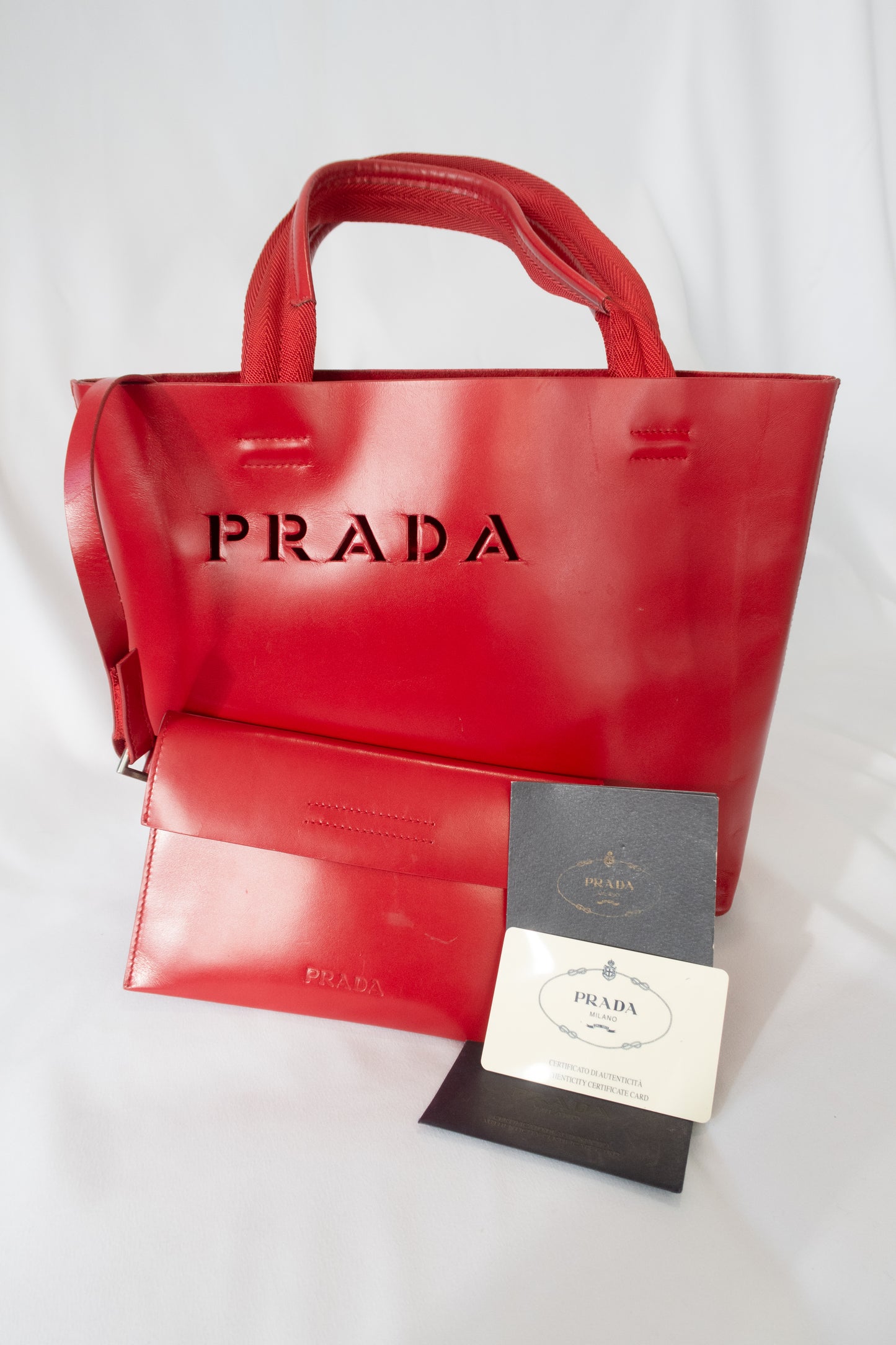 Vintage Prada Red Leather Tote Bag