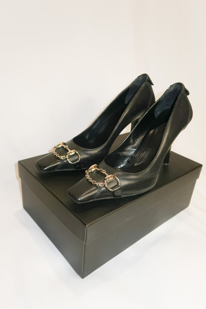 Gucci Black Leather Horsebit Heels Size 37