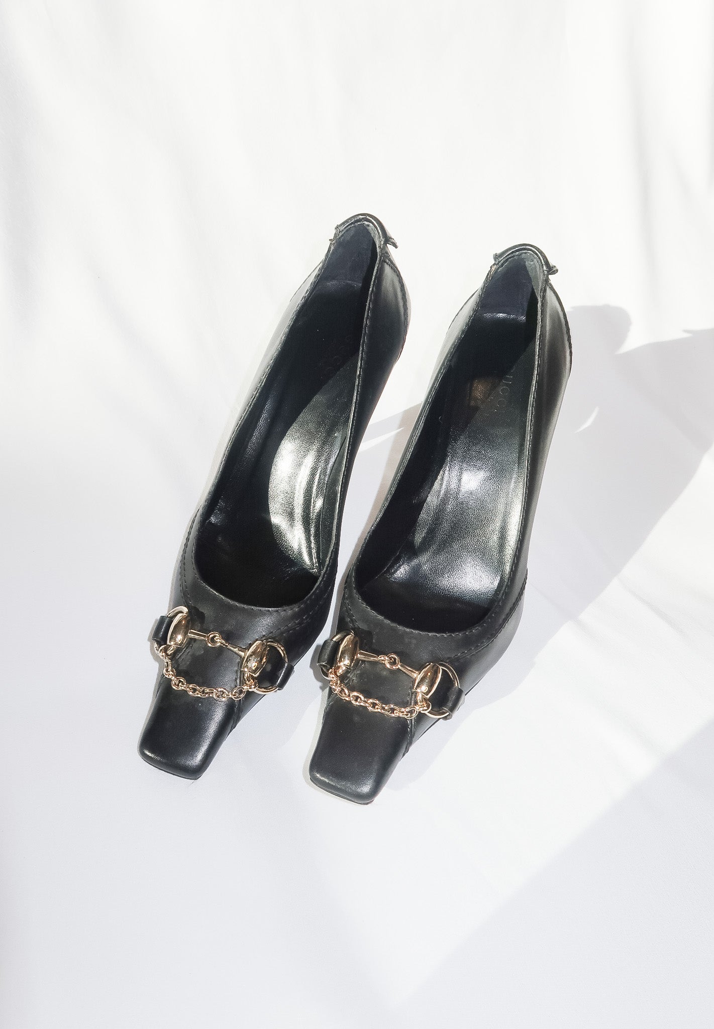 Gucci Black Leather Horsebit Heels Size 37