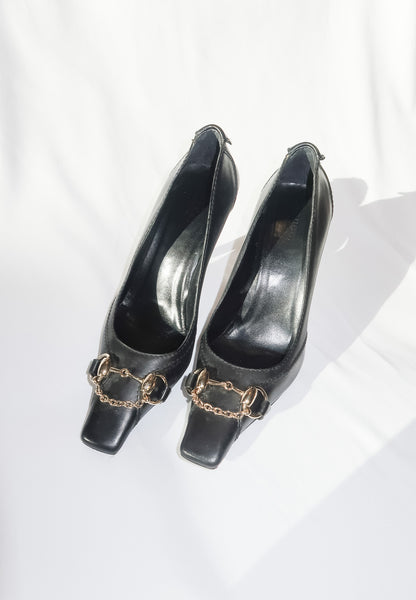 Gucci Black Leather Horsebit Heels Size 37