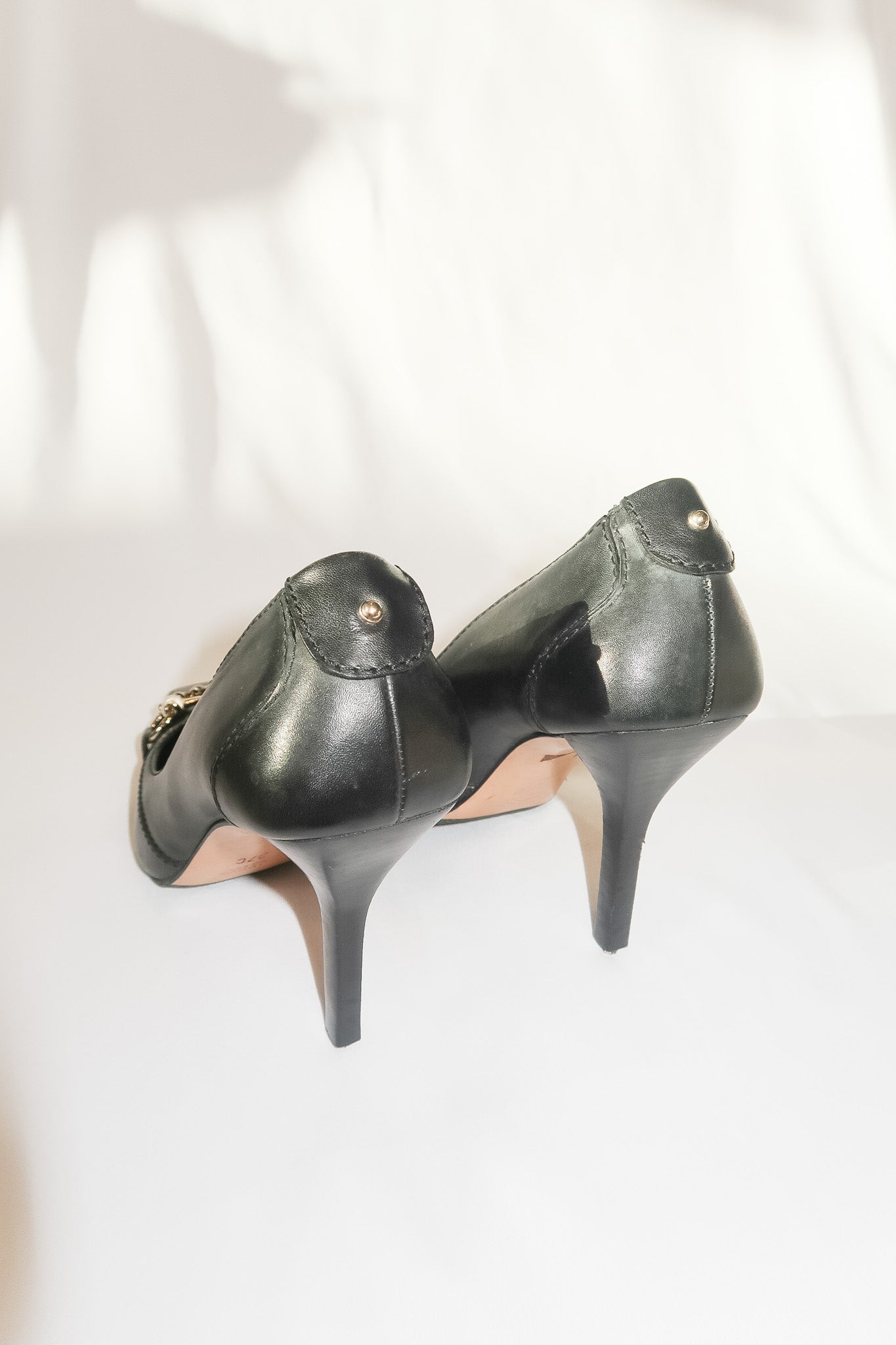 Gucci Black Leather Horsebit Heels Size 37