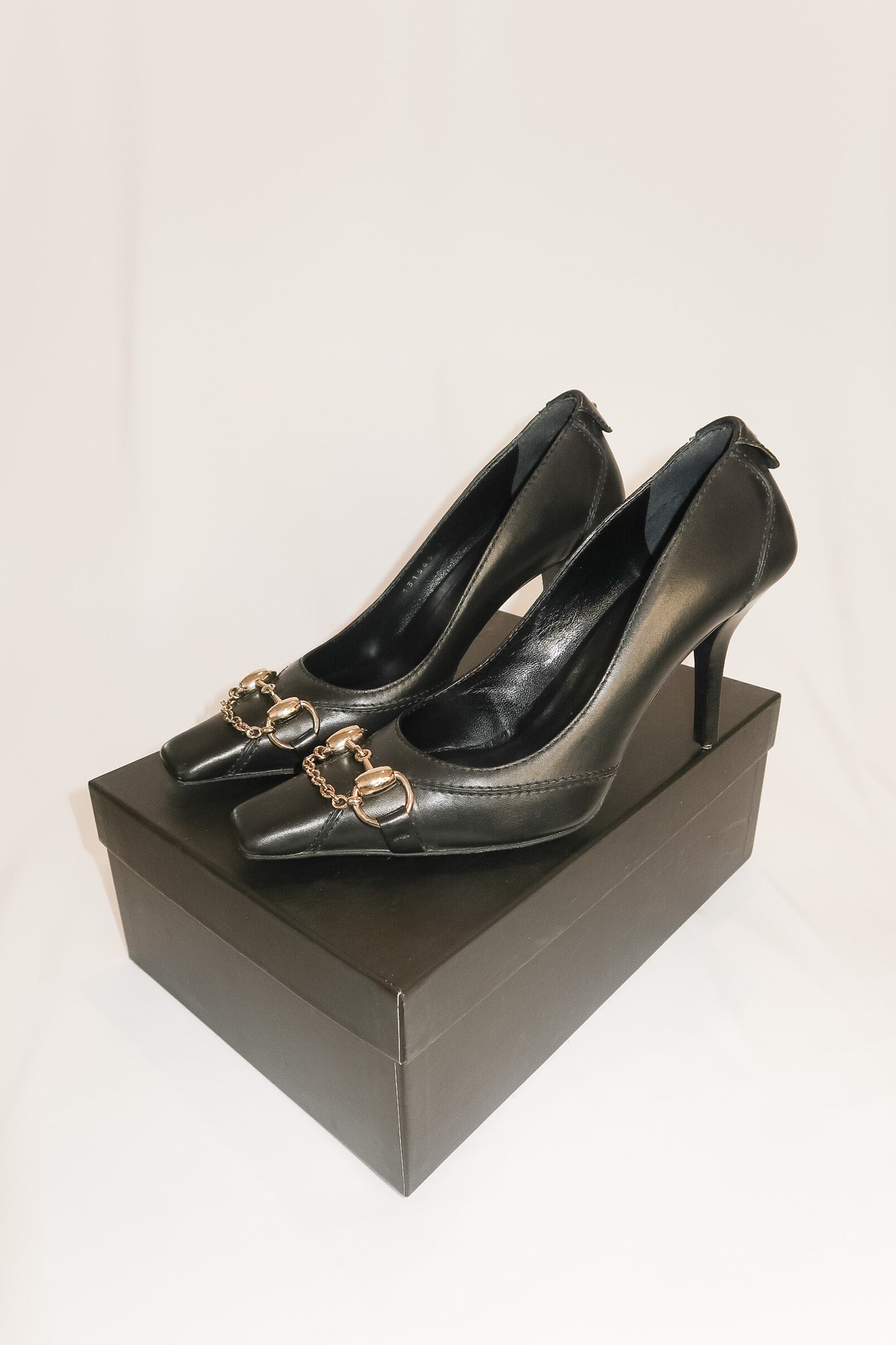 Gucci Black Leather Horsebit Heels Size 37